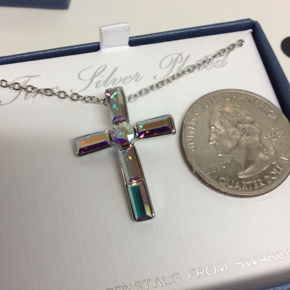 Silver Plated Swarovski Crystal Cross Pendant - Picture 7 of 16